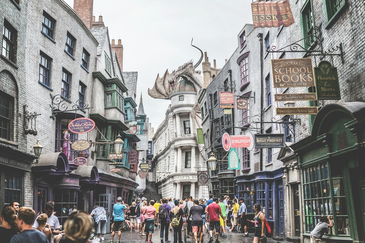 Diagon Alley with shops and general public