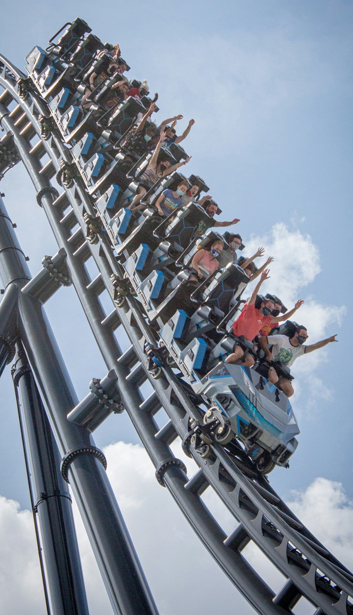 Riders on VelociCoaster at Jurassic World