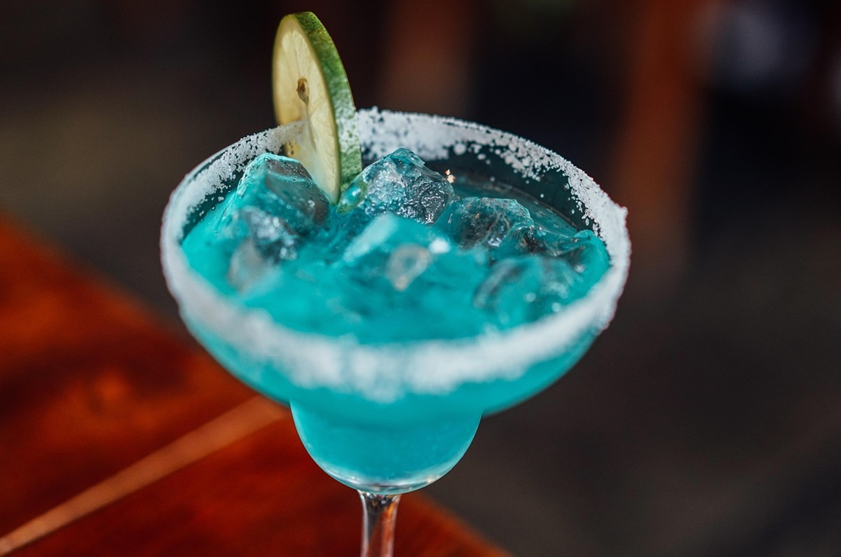 Glass of blue frozen cocktail