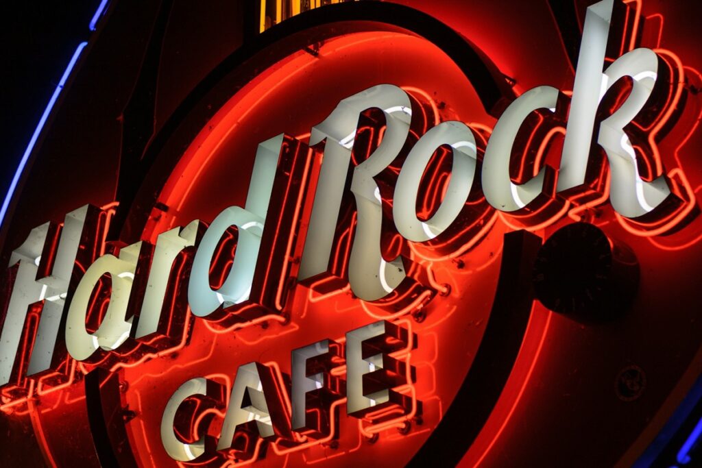 Close-up of Hard Rock Cafe signage